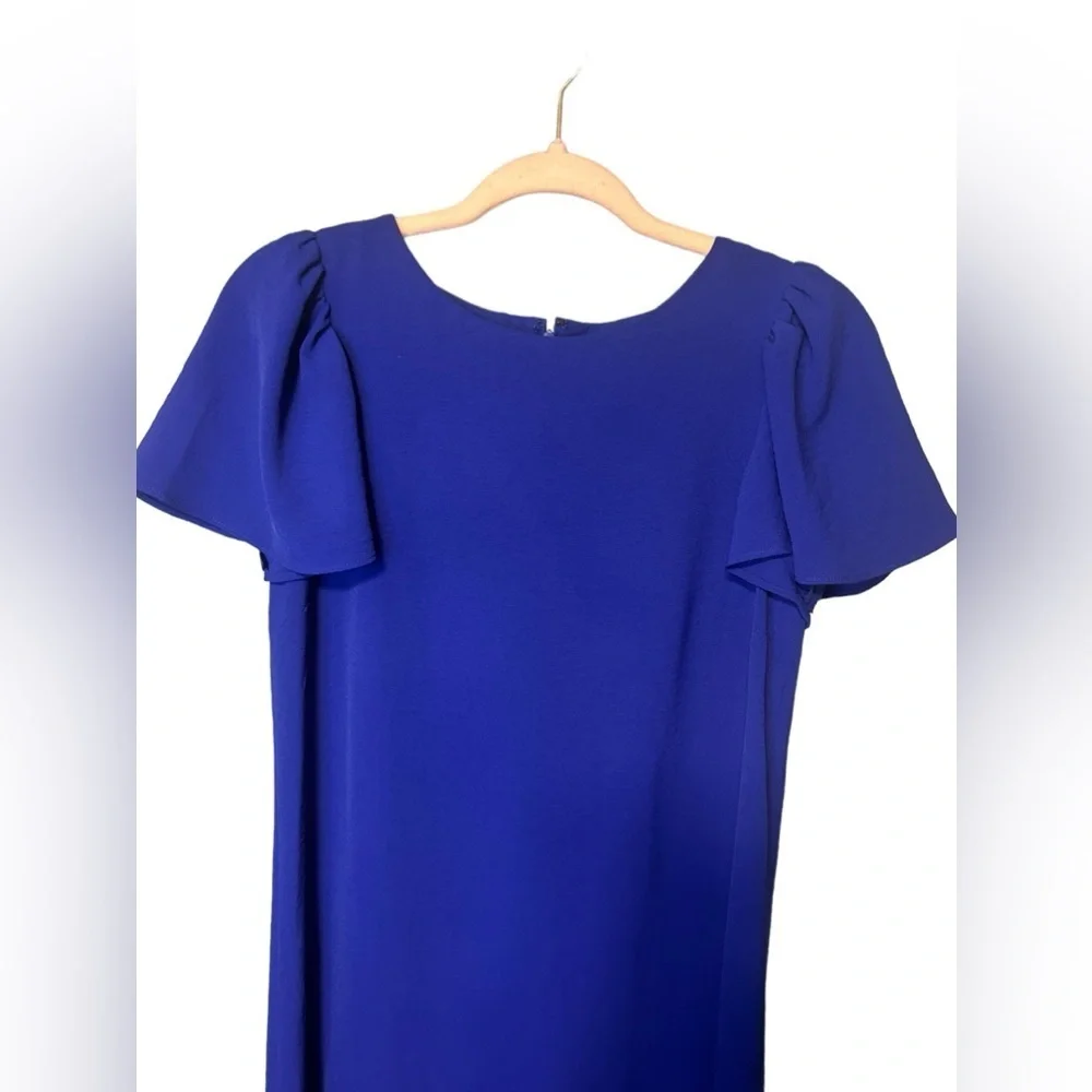 DKNY Womens Blue Flowy Flutter Sleeve Ruffle Hem Shift Dress